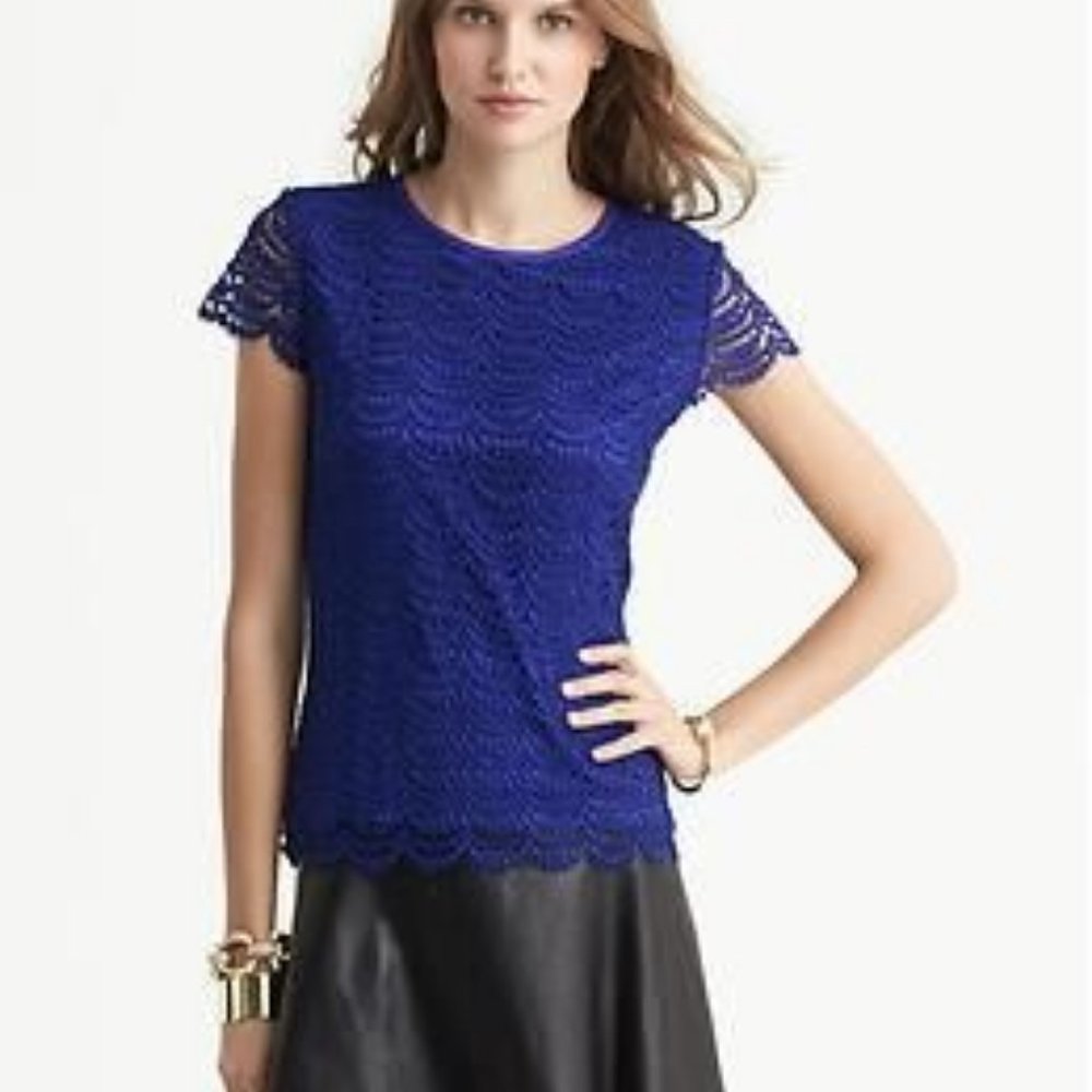 Banana Republic scalloped edge lace top, cobalt blue, size 0